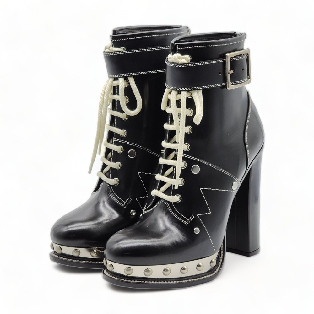 Alexander McQueen Leather Rivet Heeled Boots - Picture 2 of 6